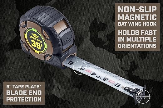 Spec Ops Tools 35-Foot Elite Series Magnetic Tape Measure, 1 1/4" Double-Sided Blade, 12 Feet of Stand Out, Military-Grade Composite Case, 3% Donated to Veterans