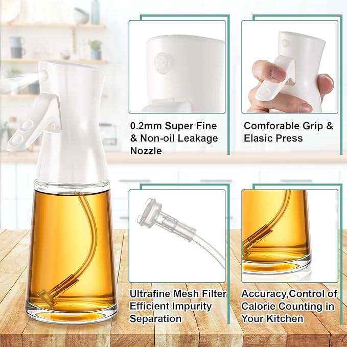 Lallisa 4 Pcs Oil Sprayer for Cooking 180 ml Glass Olive Mister Oil Dispenser Bottle for Kitchen Vinegar Spritzer for Air Fryer Gadgets Making Baking Frying Bbq Salad Accessories