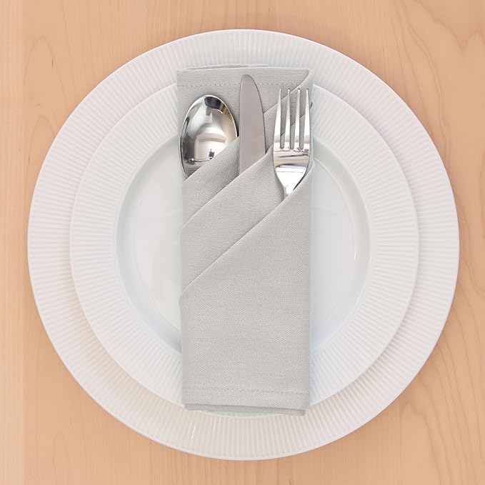 Encasa XO Light Grey Cloth Napkins Set of 6, 17"x17" | Solid Color Cotton Dinner Napkins | Washable & Reusable Wedding Napkins for Holiday Dinners, Party, & Everyday Table Decor