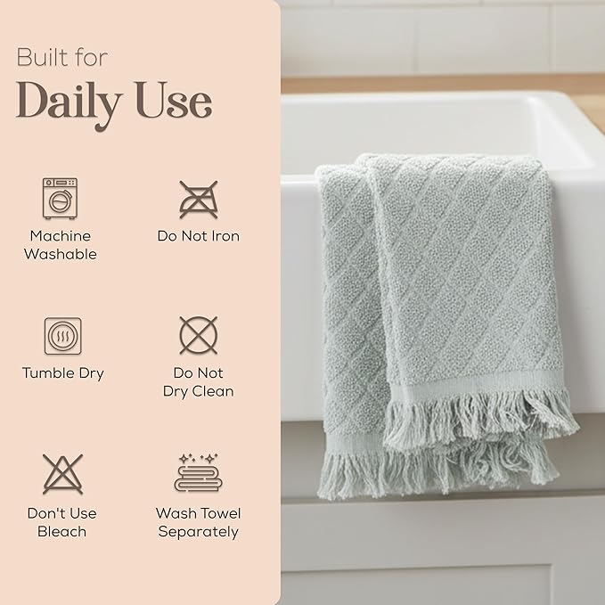 MosJos Kitchen Towels, Set of 4 Hand Towels, Blue Diamond Pattern Drying Towels 18 x 28 Super Absorbent Cotton Hand Cloths with Fringed Edges, Everyday Essentials Kitchen Linens