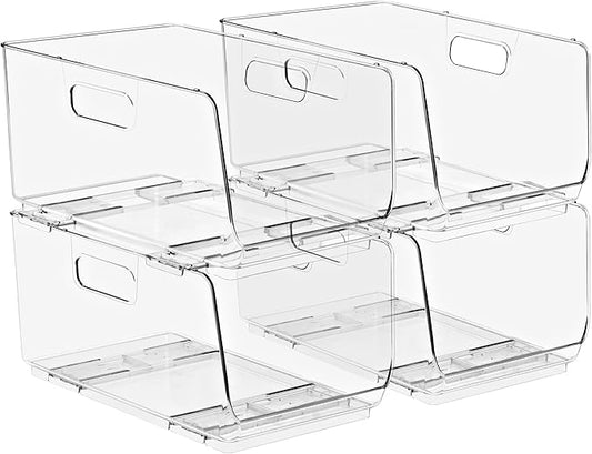Sorbus Stackable Storage Bins Open Front - Pantry Bins for Storage and Organization for Kitchen - Clear Pantry Organizer Bins (Medium 4 Pack)