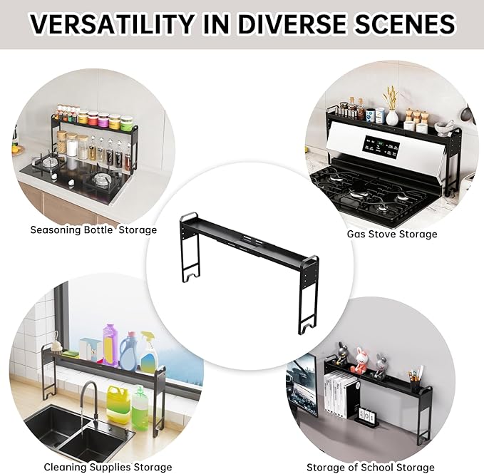 Over The Sink Shelf & Window Plant Shelf, Expandable Kitchen Organization Adjustable in Height & Length, Multi-Purpose Storage Rack for Stove, Bathroom, Study