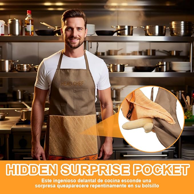 CACHIL funny chef apron - Prank Apron with Pocket and Funny Hidden Surprise-Novelty Gag Gifts for Men - funny chef aprons for adults - Suitable for BBQ parties, holiday gatherings and gift giving