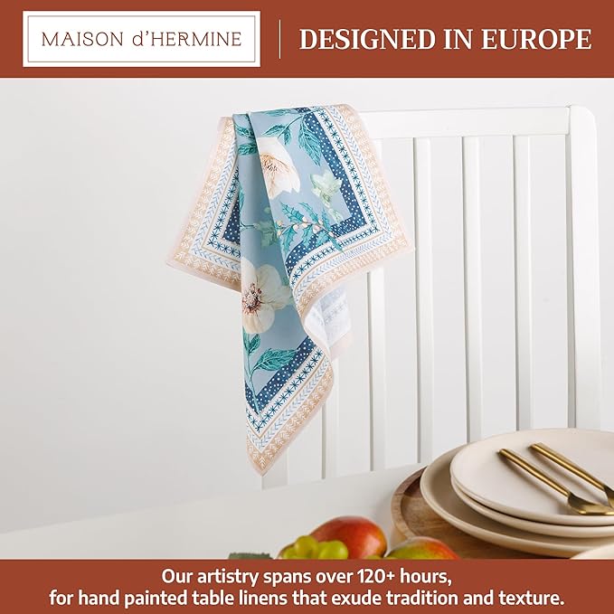 Maison d' Hermine Cloth Napkins Set of 4 100% Cotton Everyday Reusable Square Napkins Cloth Washable Dinner Party Wedding Restaurant Gifts for Mothers Day Spring/Summer (Winter Floral, 18" x 18")