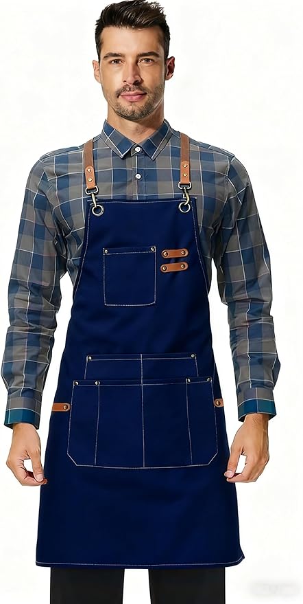 Canvas Work Apron,Cross Back Aprons for Men,Women,Cooking,Carpenter,Woodworking,Chef,BBQ,Grilling,Bartender