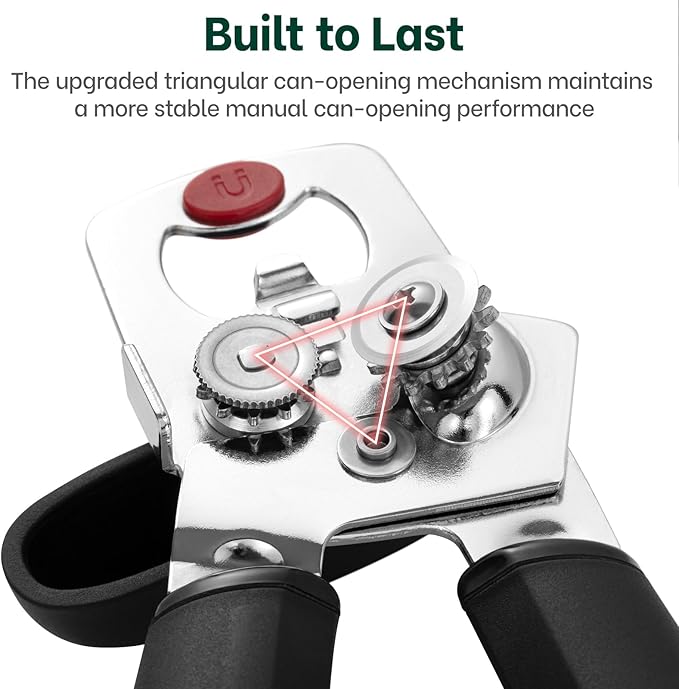 Beneno Can Opener, Heavy Duty Manual Can Opener with Magnet Lid Lifter & Bottle Opener, Hand Can Opener Manual with Ergonomic Soft Grip, Easy Turn Knob for Arthritis & Weak Hands, Easy to Use, Black