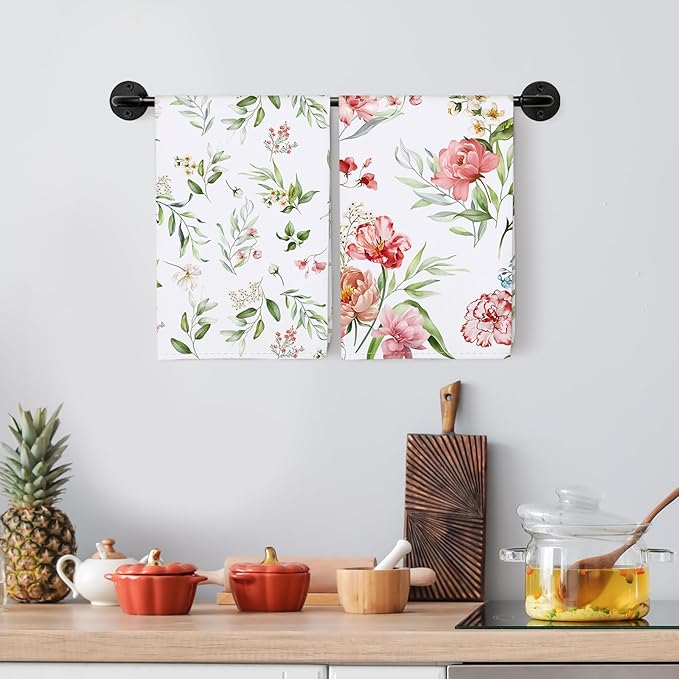 Watercolor Flower Tea Towels, Cotton Kitchen Towel 18.9 × 27.5 inch, Quick Drying Dish Cloth for Party Anniversary Holiday Decoration, Housewarming Gifts for Mom