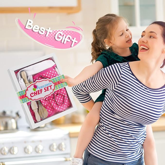 Gifts for 2-8 Year Old Girls Boys,Chef Costume Set Kids Apron for Girls Toddler Birthday Xmas Gifts for Kids Stocking Stuffer