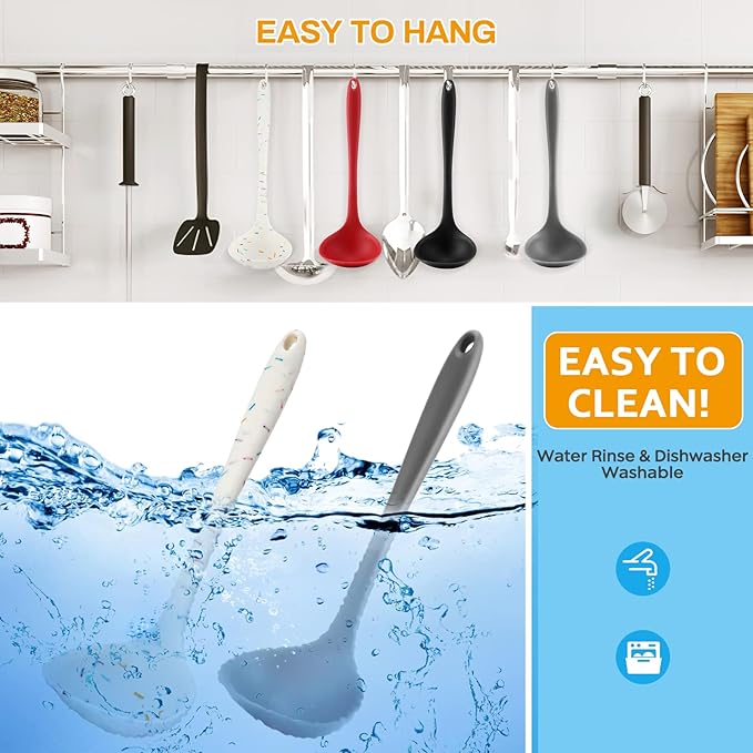 4 Pieces Silicone Ladles for Cooking - 4 Colors Middle Soup Ladle Spoon Heat Resistant Kitchen Ladle Spoons, Cooking and Serving Spoon for Soup Sauce Chili Gravy Salad Canning Pouring
