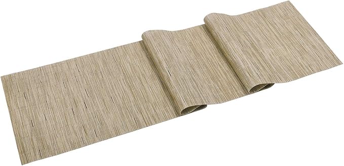 SHACOS 12x54 inch Woven Vinyl Table Runner Wipe Clean Reversible Weave Table Centerpiece Runners for Kitchen Dining Washable PVC Coffee Table Runner Indoor Outdoor, Bamboo Tan