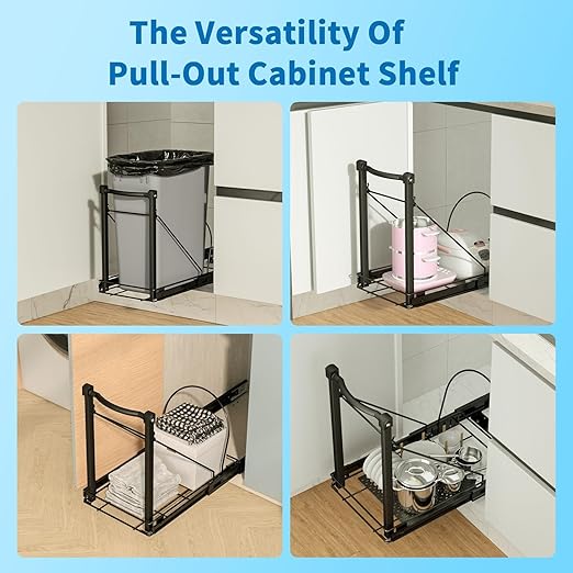 Adjustable Under Cabinet Trash Can Organizer with Soft Close Rail - Heavy Duty Black Steel Under Sink Pull-Out Organizer, Fits 7-13 Gallon, Up to 125 lbs Capacity (Trash Can Not Included)