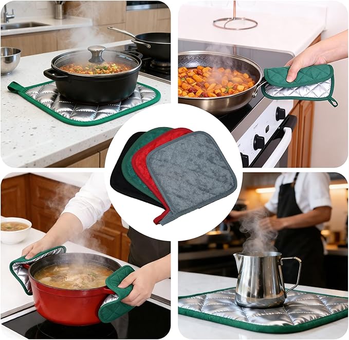 4 Pack Pot Holders for Kitchen Clearance Oven Potholders Sets for Kitchens Hot Pads for Kitchen Countertops Heat Resistant Dark Green