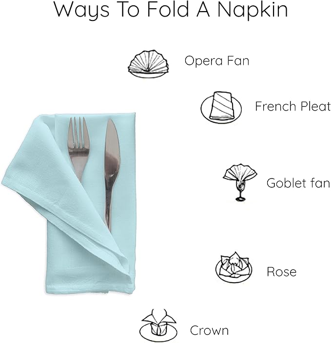 Encasa XO Egg Blue Cloth Napkins Set of 6, 17"x17" | Solid Color Cotton Dinner Napkins | Washable & Reusable Wedding Napkins for Holiday Dinners, Party, & Everyday Table Decor