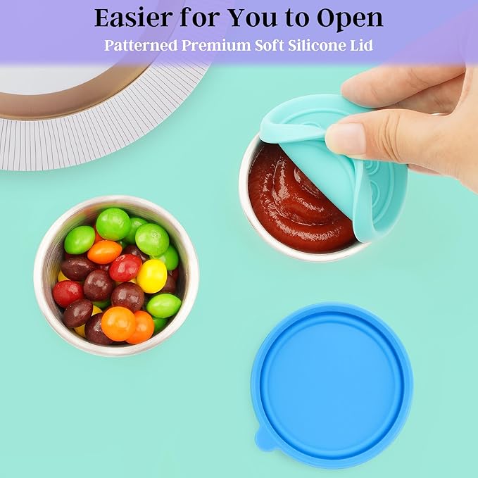 Qukaka 6x2.7 Oz Salad Dressing Container to Go,Handy Leakproof Stainless Steel Meal Prep Containers Reusable,Sauce Containers for Lunch Box, Picnics, Travel, Office and Kitchen Storage