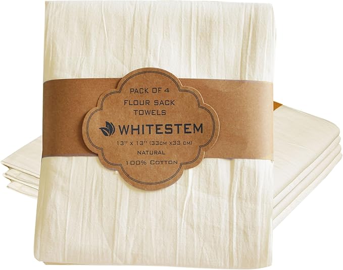 Dish Cloths Cotton | Kitchen Wash Cloth | Shop Towels Absorbent and Lint Free Flour Sack | Dishcloths for Kitchen Washing Dishes | Thick Absorbent Quick Dry Dish Rags | 4 Pack 13"x13" Natural