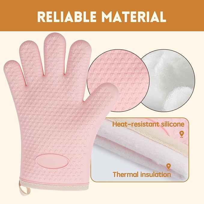 3 Pairs Silicone Oven Mitts Set, Heat Resistant Oven Glove with Soft Cotton Lining, Waterproof Non-Slip Kitchen Mittens for Men Women Grilling Cooking Baking