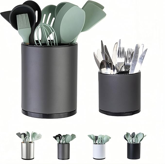 LIBODOUR Utensil Holder,Extra Large Utensil Holder for Kitchen Counter, Silverware Organizer, Stainless Steel Storage Cooking Caddy Flatware Spoon Spatula Tool Cutlery Container(2 Set)