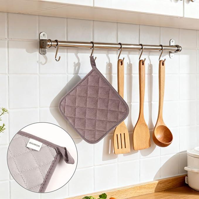 5 Pack Pot Holders for Kitchen Easy-Care Cotton Machine Washable hot Pads for Kitchen for Cooking and Baking Oven Dark Gray