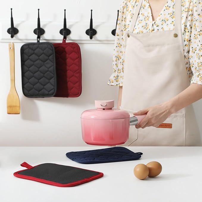 Glynniss Anti-Slip Grip Pot Holder for Kitchen, Cotton Oven Pot Holders Set with Neoprene for Heat Resistant 450F, 7x9 Inches Potholder Machine Washable 2PCS (Wine, 2)
