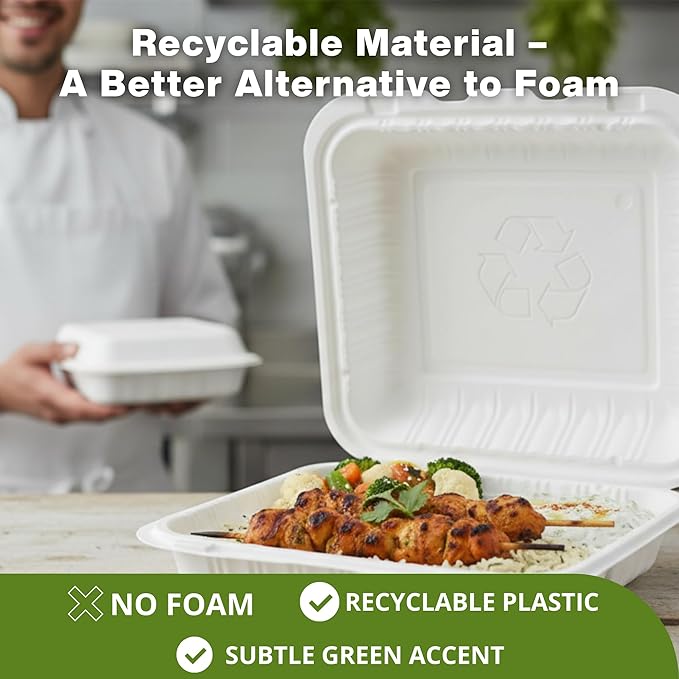 Front Lock MFPP Hinged Container, White, Vented, 1 Compartment, 7" x 7", Disposable Takeout Boxes, Durable Microwaveable To-Go Containers for Restaurant & Food Service,150pc