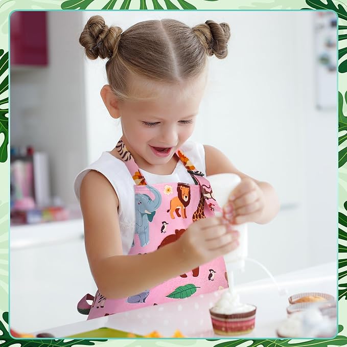 2 Pack Kids Apron, Cute Cooking Aprons, Waterproof Art Apron with Pockets, Toddler Painting Artist Apron Adjustable