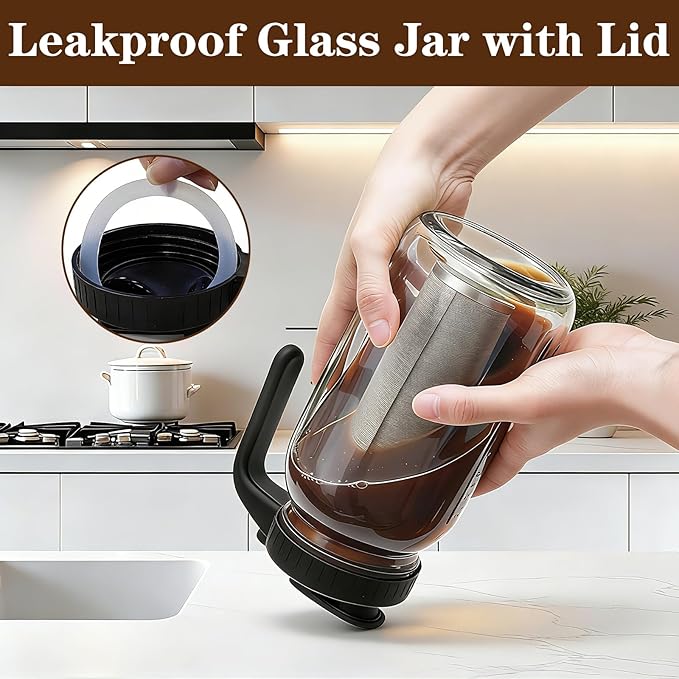Cold Brew Coffee Maker, 32oz Mason Jar Pitcher with Airtight Lid and Stainless Steel Filter, 1 Quart Wide Mouth Glass Jar Cold Brew Coffee Kit Tea Infuser Pitcher, Coffee Lovers Gifts for Men/Women