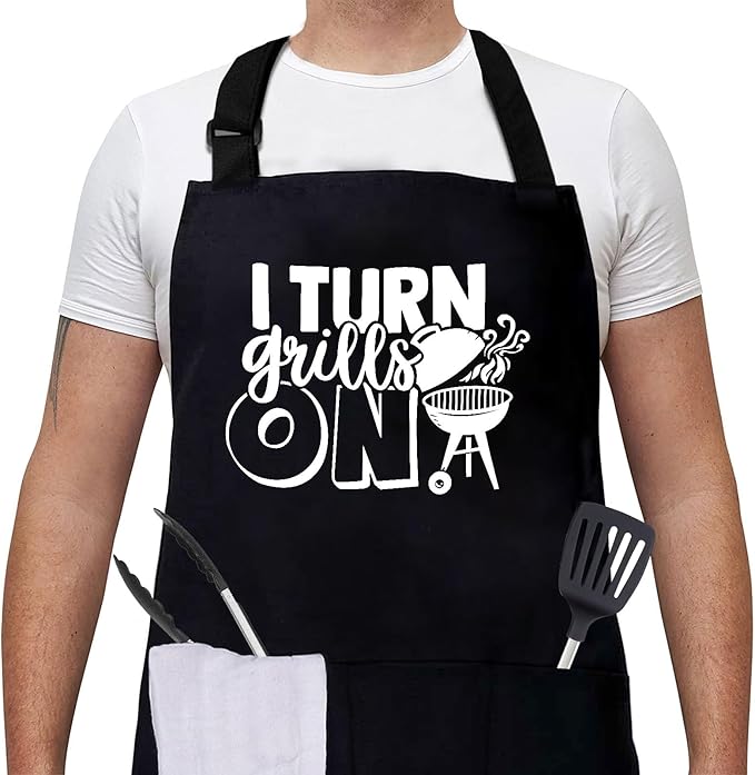 Grilling Aprons for Men,Cnavas Corss Back with Large Pockets Adjustable Chef Aprons, Funny Gifts for Men