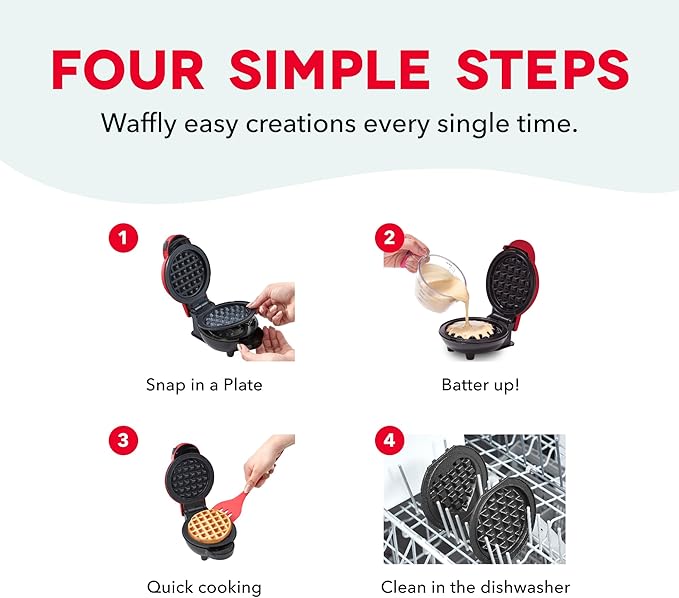 Dash MultiMaker® Mini System - Compact Waffle Maker for Family Breakfasts - Removable Griddle Plates & nonstick surface - 5 Plates - Red