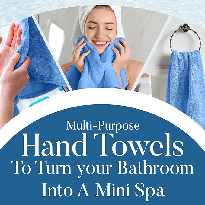 DAN RIVER 6-Pack Premium Hand Towels (16x28 Inches) - 100% Cotton, Ultra Soft, Lightweight, Highly Absorbent Towels for Bathroom, Spa, Gym, Salon, Hotel, and Travel - Medium Blue