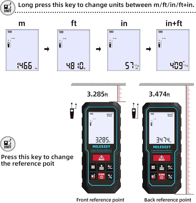 MILESEEY Laser Measurement Tool, 229Ft Laser Measure with Digital Angle Level, Laser Tape Measure with Phone App, Record Data and Make Your own Sketch Support Hand-Drawn Plan/Draw on Picture