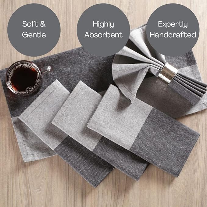 Set of 12 Cloth Dinner Napkins Cotton - Soft Durable Washable - Ideal for Farmhouse Party Wedding Christmas - Perfect Everyday Use Table Linen 18x18 inch Cloth Napkins Grey