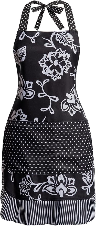 Vintage Floral Apron for Women with Functional Pockets Adjustable Neck Strap for Cooking Baking Mother's Gift