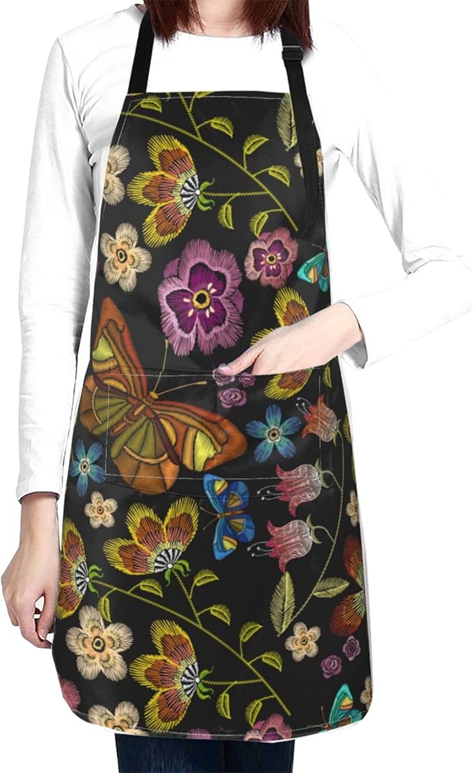 Perinsto Waterproof Apron With 2 Pockets Kitchen Chef Aprons Bibs For Cooking Baking Painting Gardening Grooming