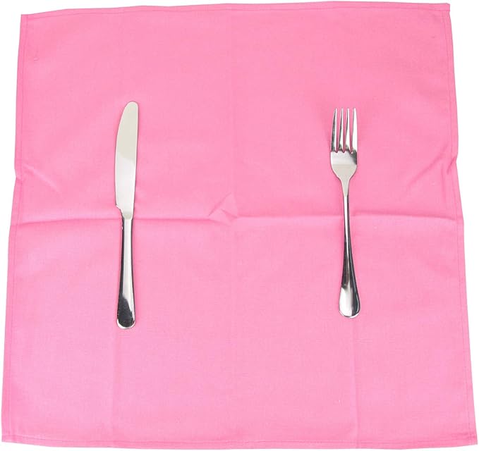 Solid Color Cotton Blended Dinner Cloth Napkins - Set of 12 (17 x 17 inches) - for Wedding Parties Events & Home Use (Pink)