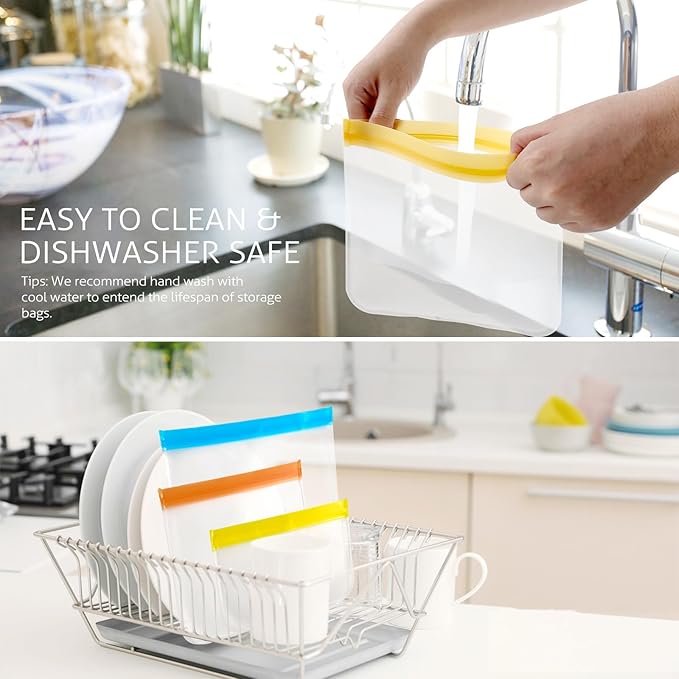 Reusable Gallon Freezer Bags, 10 Pack Dishwasher Safe Silicone Food Snack Storage Bags with 3 Sizes for Snack, Sandwich, Lunch