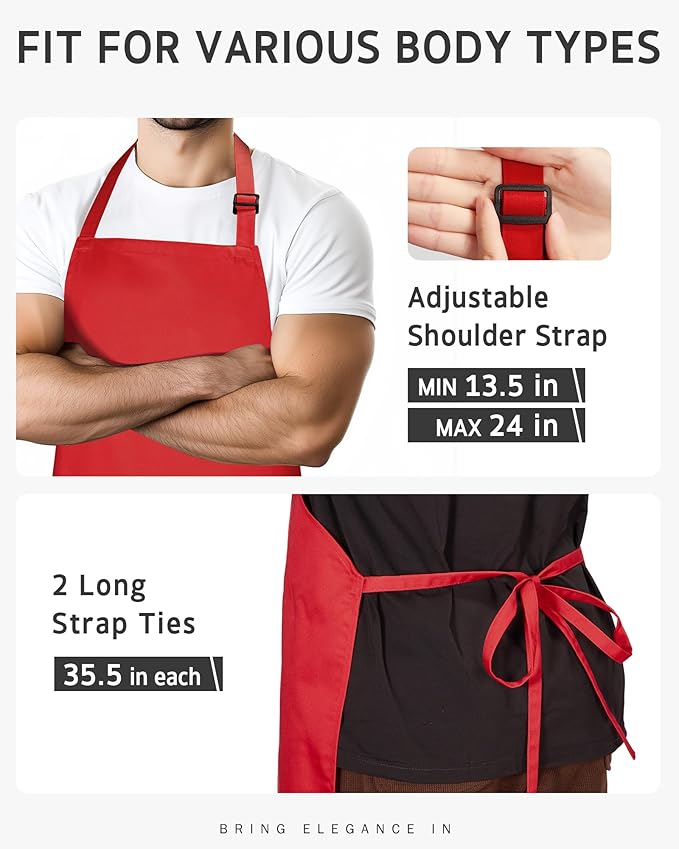 Syntus Apron for Men Women, Adjustable Cooking Kitchen Chef Aprons with 2 Pockets, Cotton/Polycotton/Polyester