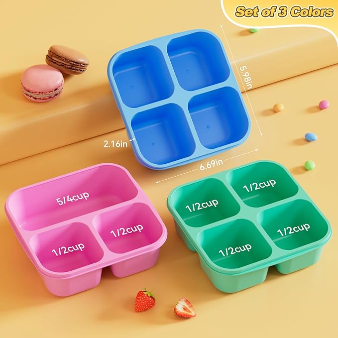 Canfanni 6 Pcs Snack Box Container Set, Reusable 3&4 Compartment Meal Prep Snack Containers for Adults Kids Toddler, BPA-Free Divided Lunchable Container for School, Work and Travel (Transparent Lids)