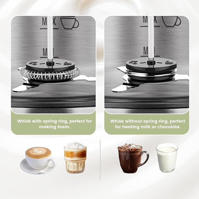 Gevi Milk Frother,5 in 1 Stainless Steel Professional Milk Steamer，Easy to Clean Hot Chocolate Maker,for Hot and Cold Milk Frother for Latte,Macchiato,Cappuccino and Hot Chocolate