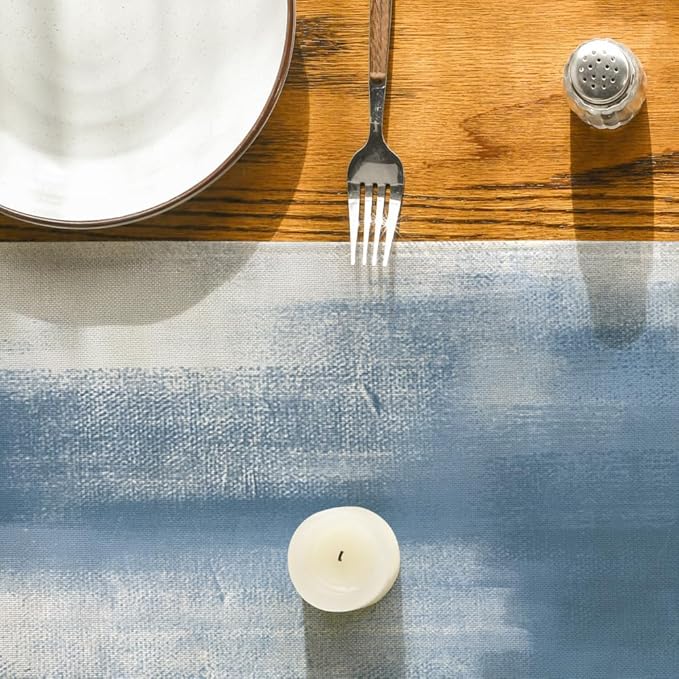Artoid Mode Light Blue Abstract Modern Art Table Runner, Seasonal Summer Farmhouse Style Kitchen Dining Table Decoration for Home Party Decor