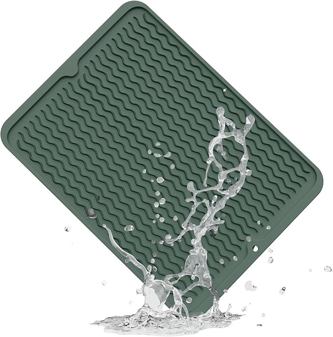 ZLR Silicone Dish Drying Mat & Heat Resistant Trivet (12" x 16") - Waterproof Counter Protector for Air Fryer, Coffee Maker - Non-Slip, BPA Free Kitchen Pad, Easy Clean Dishwasher Safe (Green)