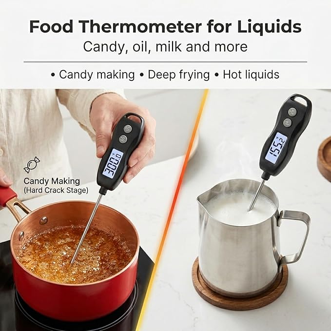 Meat Thermometer Digital with Backlight – Instant Read Food Thermometer Waterproof for Cooking BBQ Grilling Steak Bread Baking Turkey Candy Oil Liquid (Black)