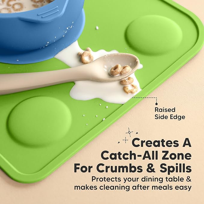 KeaBabies 2pk Silicone Placemats for Toddlers, Kids - 12x9 Non Slip Suction Baby Silicone Placemat for Restaurants, Dining Table,Travel, Easy to Clean, Food Grade/BPA-Free, Small Baby Table Mat (Kea)