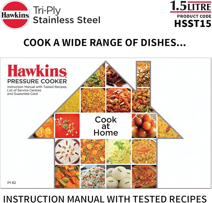 HAWKINS Triply Stainless Steel Pressure Cooker, Inner Lid Induction Cooker, (HSST15) 1.5 litres Silver