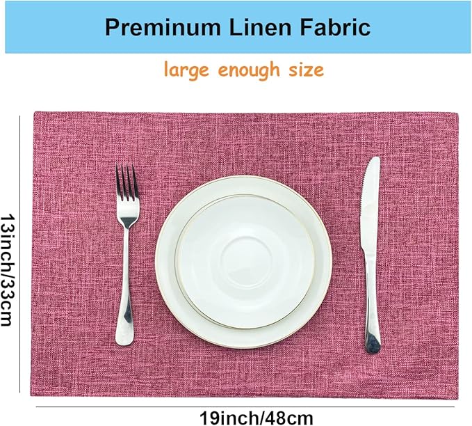 Weabetfu Cloth Placemats Set of 4 Heat Resistant Dining Table Placemmats Cotton Linen Machine Washable Kitchen Table Mats Wrinkle Free Thick Fabric Place Mat,Easy to Clean,13"x19"