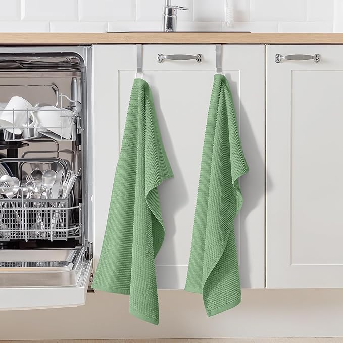 Homaxy Premium Kitchen Towels (18"x 28", 6 Pack), Large 100% Cotton Kitchen Hand Towels, Ultra Absorbent Ribbed Terry Tea Towels Set with Hanging Loop, Grass Green
