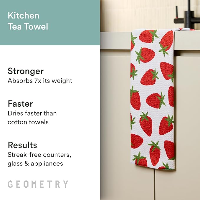 GEOMETRY Tea Towels – Spring & Summer Collection – Quick-Dry, Ultra-Absorbent, Reusable Microfiber Kitchen Towels for Drying & Cleaning - Berry Sweet - 1 Pack