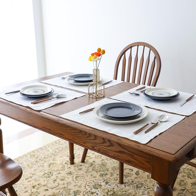 Simple&Opulence Linen Placemats Set of 4 – Hemstitched Dinner Cloth Placemats for Wedding,Party,Mothers Day,Easter – Machine Washable and Reusable 14"×19" White