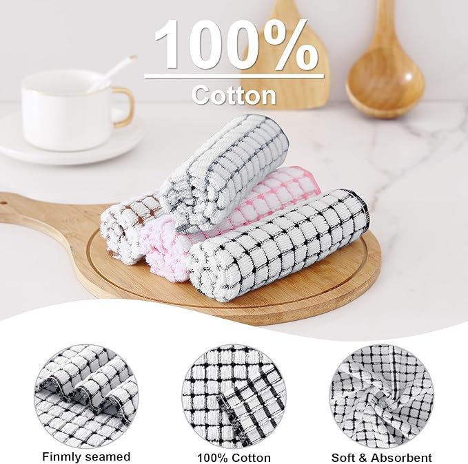 Kitinjoy Cotton 12 Pack Terry Kitchen Towels, 16 x 25 Inches Super Soft and Absorbent Dish Towels, Quick Drying Hand Towels for Kitchen Drying, Black