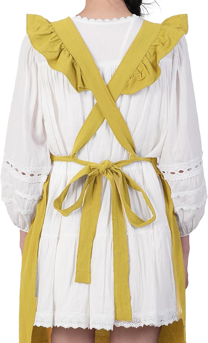 Aoomzoon Vintage Aprons for Women with Pockets Cute Lace Ruffle Adjustable Apron for Cooking Kitchen Baking Gardening