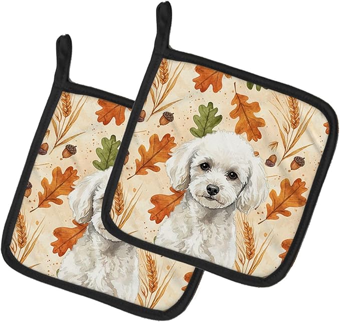Caroline's Treasures Toy White Poodle Heirloom Fall Pair of Pot Holders Pair 7.5x7.5 Quilted Insulated Hot Pads Decorative Kitchen Gift Made in USA